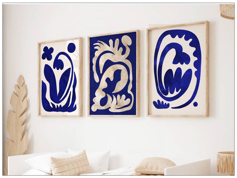 Set 3 Tablouri Abstract Art Blue Floral Matisse