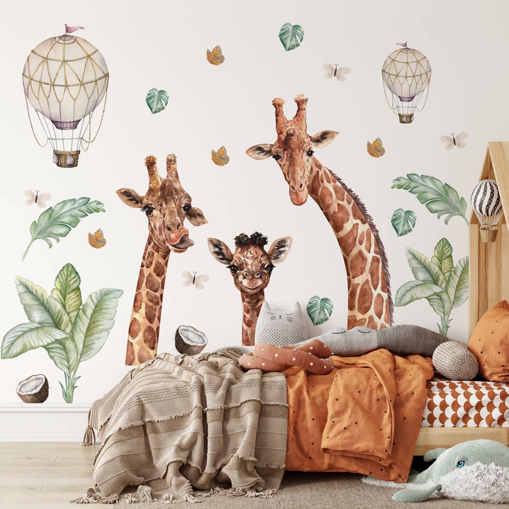 Sticker de perete girafe si frunze tropicale