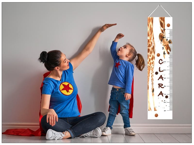 Rigla de masurat inaltimea, pe panza canvas, personalizata cu un mesaj | Cute Giraffe