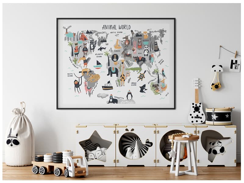Sticker harta lumii cu animale pentru copii