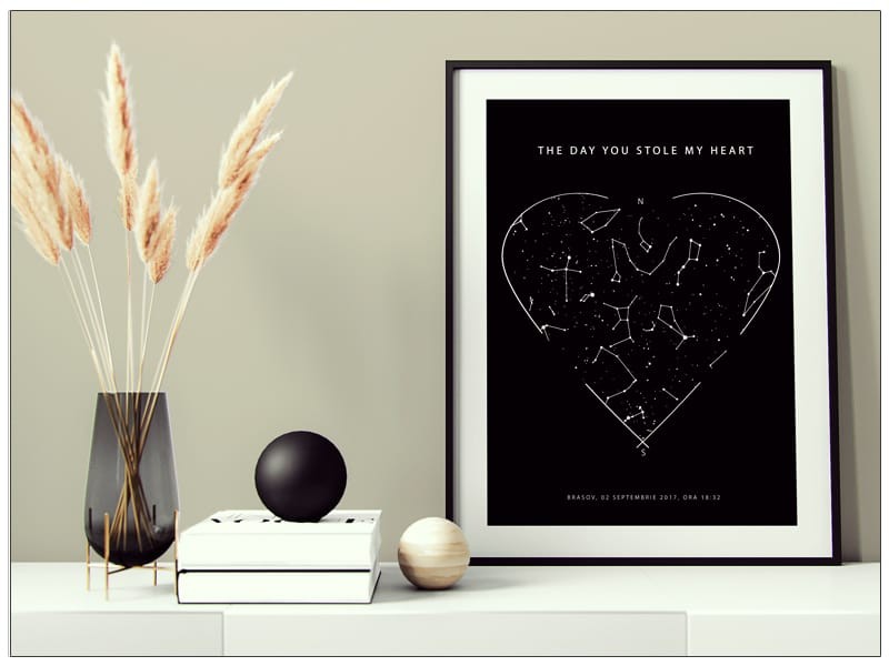 Tablou personalizat cu harta pozitiei stelelor