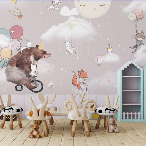 Foto Tapet Camera Copiilor ursulet, baloane, iepurasi