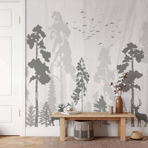 Tapet Pine Forest Black & White