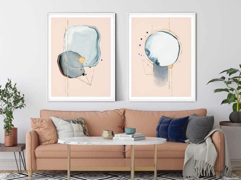 Set tablouri, canvas  abstract watercolor blue pink