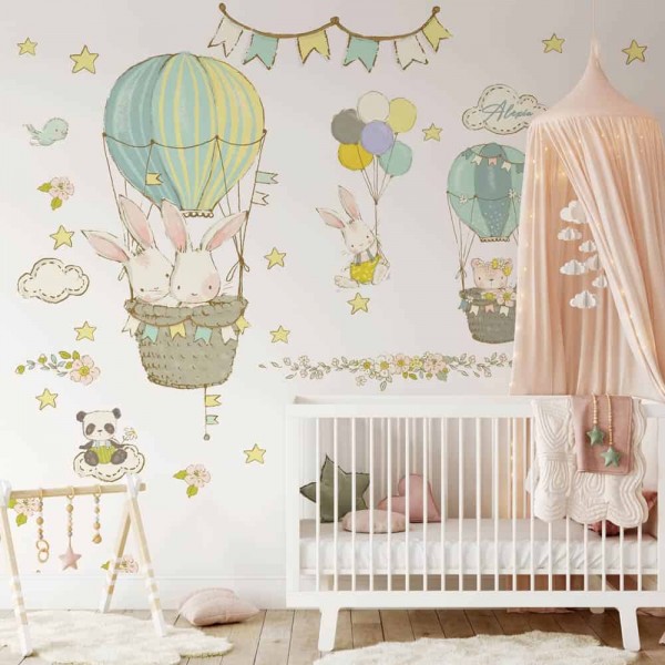 Sticker de perete baloane cu aer cald si animalute