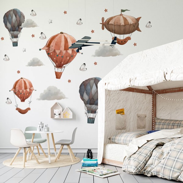 Autocolant de perete baloane si dirijabile vintage