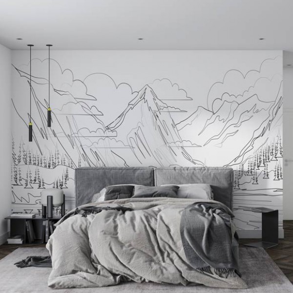 Tapet cu munti schita in creion