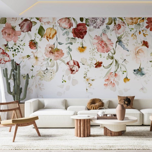 Tapet flori pastelate Rainbow Blooms