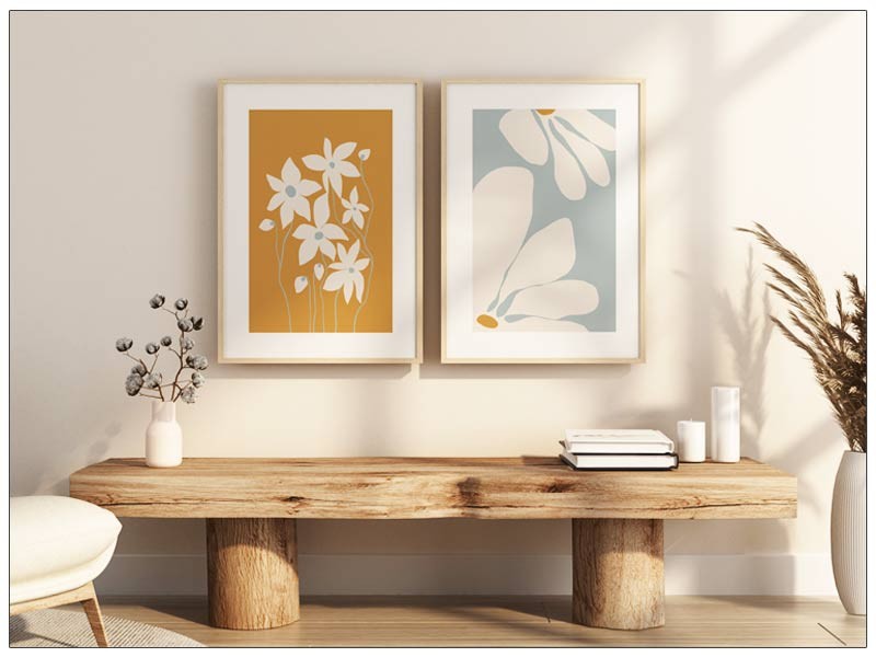 Set 2 Tablouri Abstract Art | Flower Market Blue & Orange