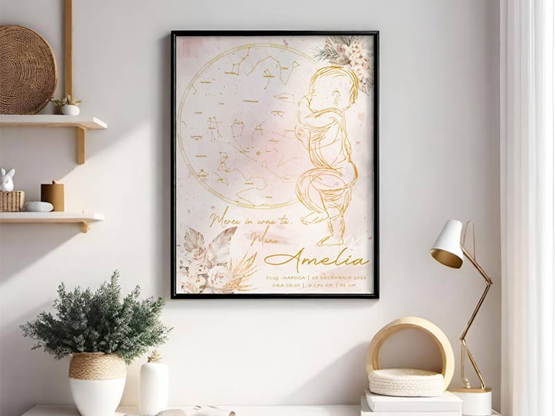 Schita Bebelusului si Harta Stelelor- Tablou personalizat bebelus la nastere