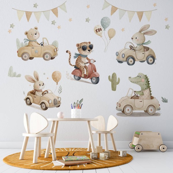 Sticker textil Animalute in Masini