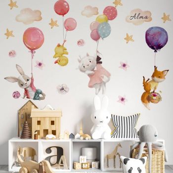 Autocolant de perete animalute cu baloane