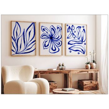 Tablou abstract scandinav Flori Albastre