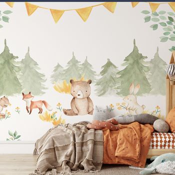 Foto Tapet Camera Copiilor cu ursuleti si animalute personalizat animale din savana jungla