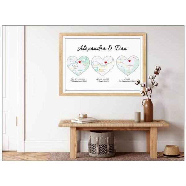 Tablou personalizat cu hartile locurilor dragi in inima