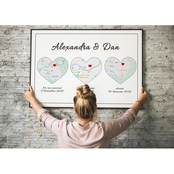 Tablou personalizat cu hartile locurilor dragi in inima