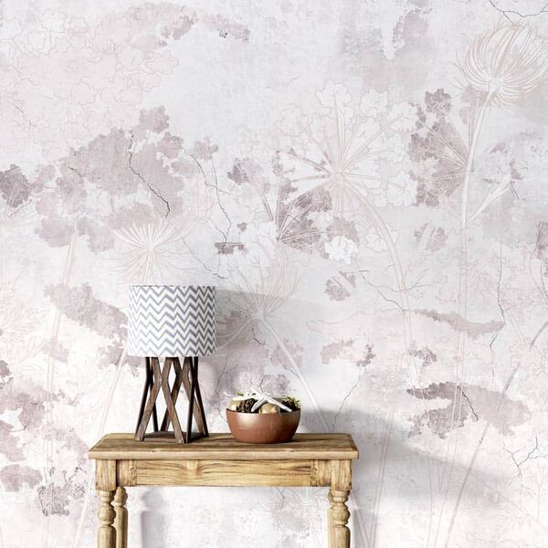 Tapet flori roz -gri abstracte