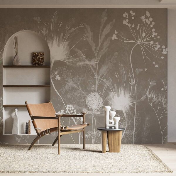 Tapet Premium Warm Taupe Botanical Flowers