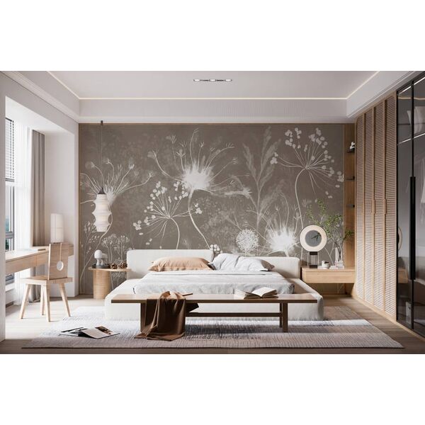 Tapet Premium Warm Taupe Botanical Flowers